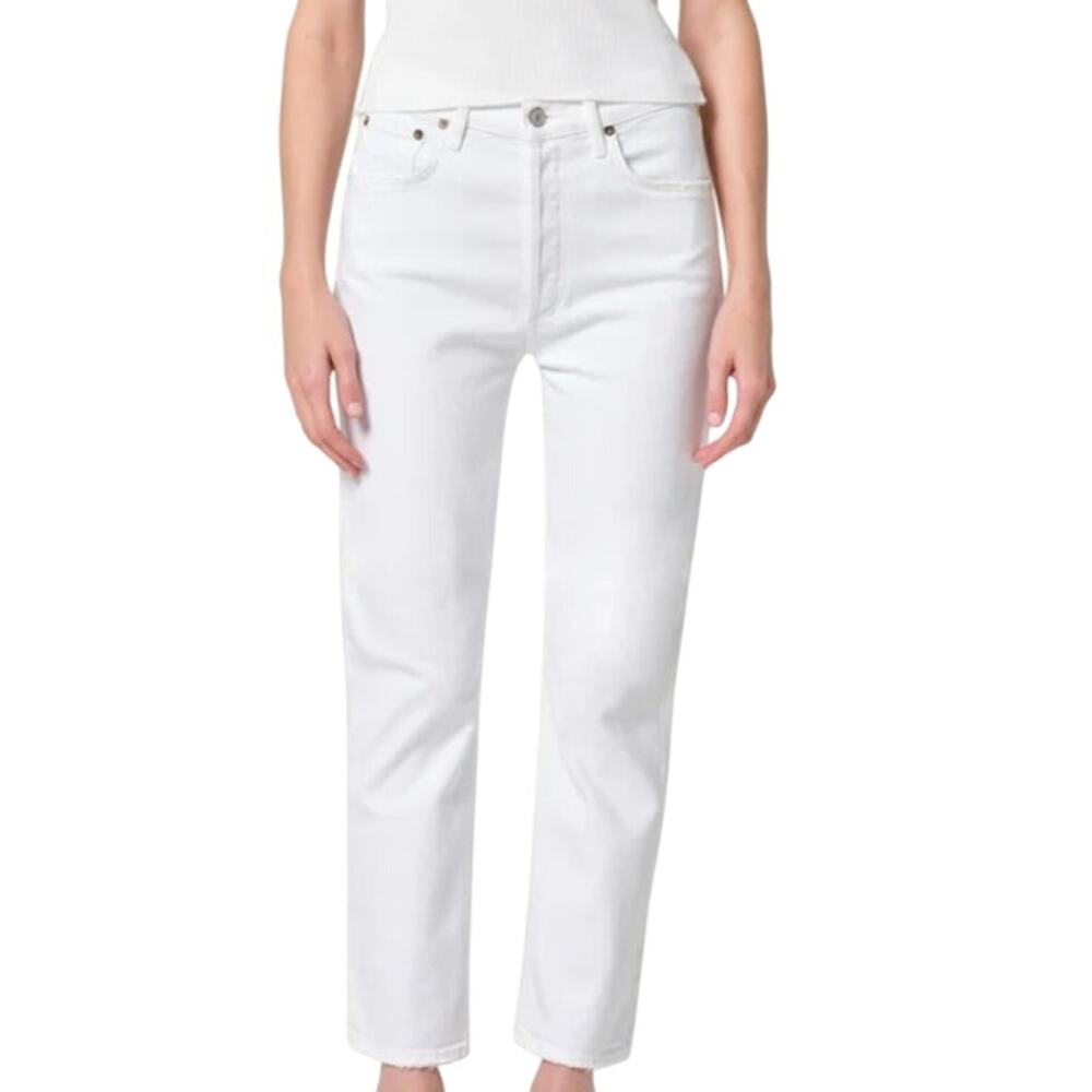 Agolde 25 Riley High Rise Straight Crop Stretch Sour Cream White Normcore *flaw